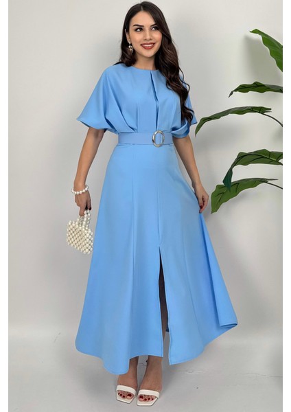 Alora Kadın Kemer Detaylı Şık Mavi Elbise – Özel Günler Için Zarafet