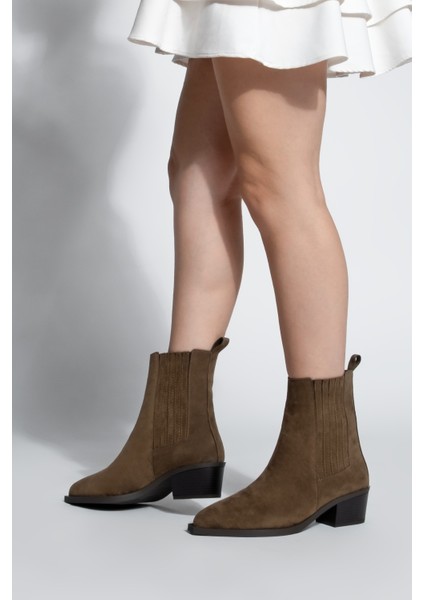 Kadın Sivri Burun Kalın Topuklu Kovboy Çift Lastikli Westren Bot Losya