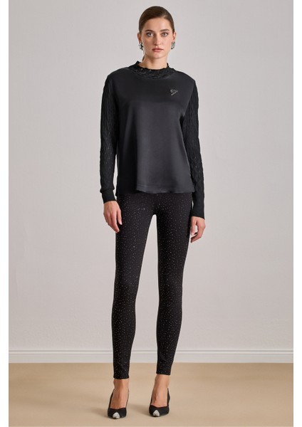 Yüksek Bel Siyah Örme Pantolon