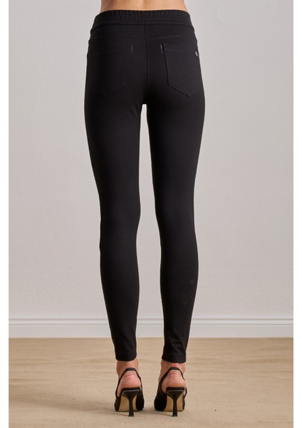 Yüksek Bel Siyah Örme Pantolon