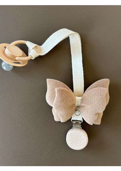Bebek Emzik Askısı / Emzik Askılığı - Kelebek Desenli, Kahve Renk, Klipsli fiyatları