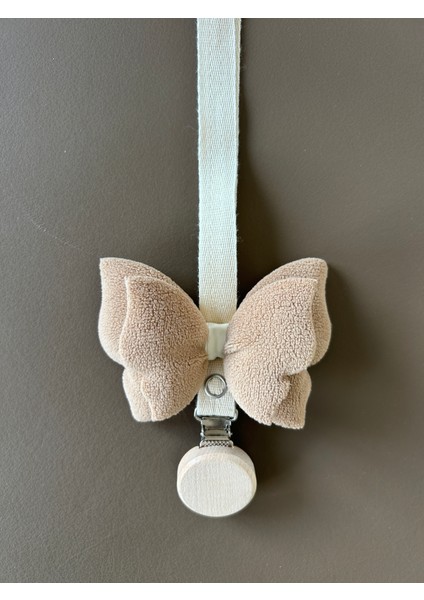 Bebek Emzik Askısı / Emzik Askılığı - Kelebek Desenli, Kahve Renk, Klipsli modelleri