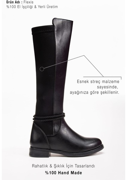Kadın Siyah Dalgıç Kumaş Dizaltı Çizme Flexis modelleri