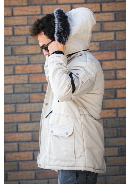 Remo Içi Kürklü Kapüşonlu Kanvas Uzun Kaban Parka modelleri