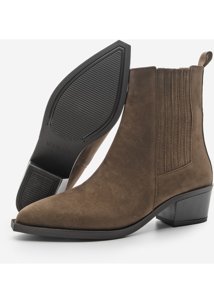 Kadın Sivri Burun Kalın Topuklu Kovboy Çift Lastikli Westren Bot Losya
