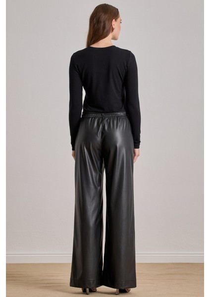 Bol Kesim Siyah Deri Pantolon fiyatları