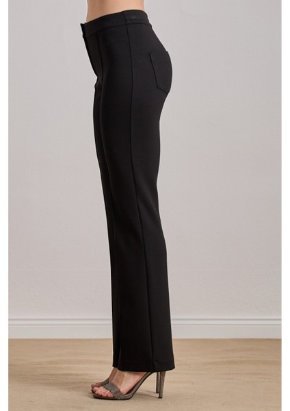 Düz Paça Siyah Örme Pantolon indirimleri