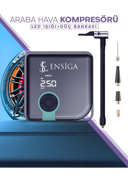 Mega Plus Taşınabilir Araba Hava Kompresörü 25 L/dk 150 PSI 120W, Dijital Ekranlı LED Işıklı ve Powerbank Özellikli