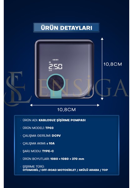 Mega Plus Taşınabilir Araba Hava Kompresörü 25 L/dk 150 PSI 120W, Dijital Ekranlı LED Işıklı ve Powerbank Özellikli