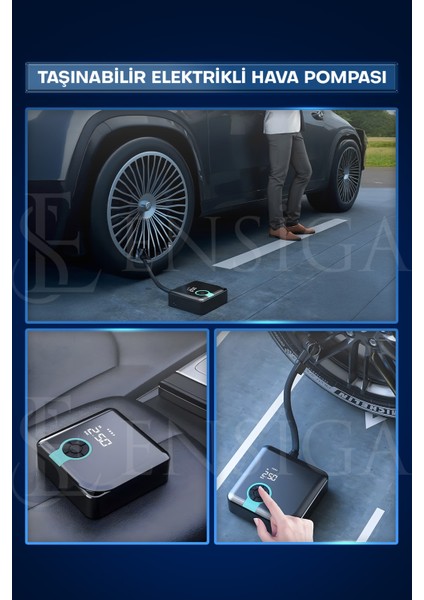 Mega Plus Taşınabilir Araba Hava Kompresörü 25 L/dk 150 PSI 120W, Dijital Ekranlı LED Işıklı ve Powerbank Özellikli