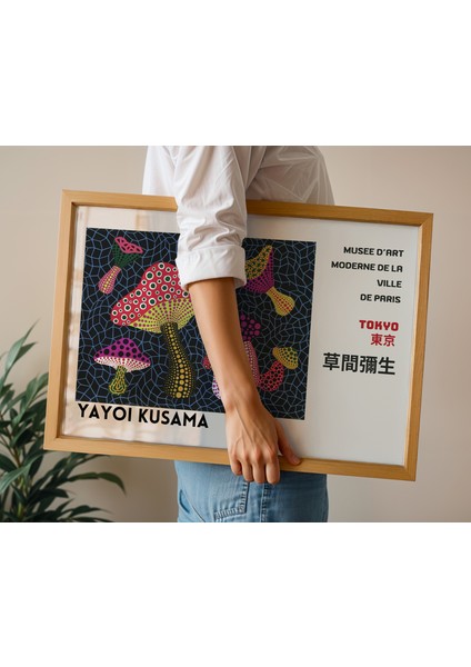 Kusama Mantar Evreni - Doğal Ahşap Çerçeveli Tablo - Illüstrasyon Poster - Curated By Push fiyatları