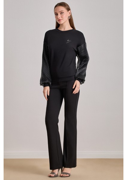 Düz Paça Siyah Örme Pantolon