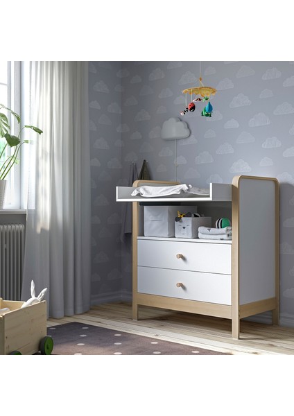 Alskvard Alt Değiştirme Masası Huş-Beyaz