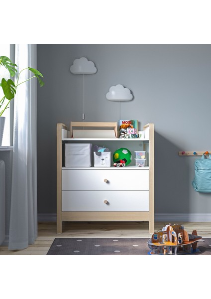 Alskvard Alt Değiştirme Masası Huş-Beyaz