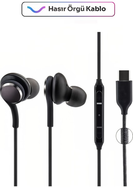 Apple İphone 15 - 16 - Pro - Pro Max Uyumlu Type-C Usb-C Kablolu Mikrofonlu Silikonlu Kulak İçi Kulaklık