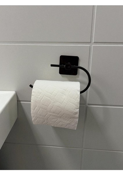 Oval Kendiliğinden Yapışkanlı Siyah Paslanmaz Metal Kapaksız Tuvalet Kağıtlığı Aparatı
