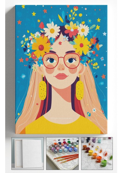 Sayılarla Boyama Çerçeveli Hobi Seti Numaralı Tuval Fırça Boya Dahil Kasnaklı 40X50 cm ÇIÇEKGÖKYÜZÜ0004