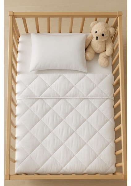 Organik Pamuk Bebek Yorgan ve Yastık Takımı 95x145 cm – Beyaz, Yumuşak Silikon Elyaf Dolgulu modelleri
