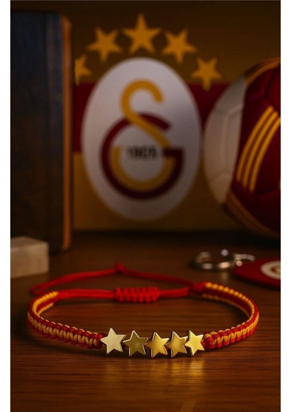 Galatasaray Hematit 5. Yıldız Taraftar Bilekliği – Ayarlanabilir El Yapımı Makrome (Hematit)