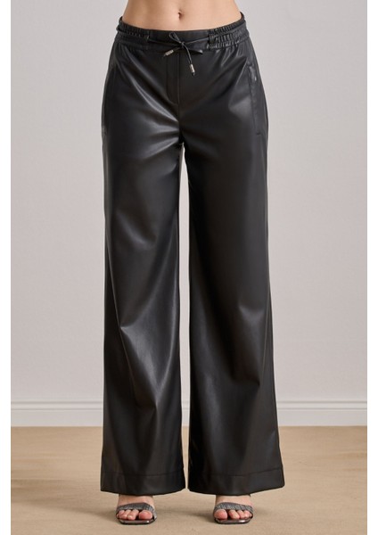 Bol Kesim Siyah Deri Pantolon modelleri