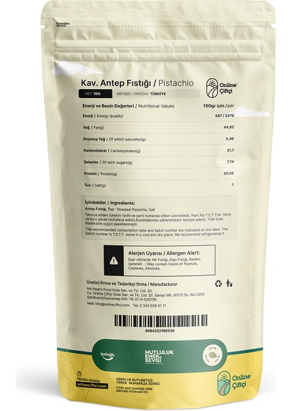 Naturel Kavrulmuş Antep Fıstığı 1Kg fiyatları