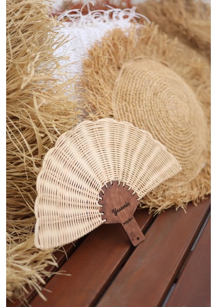 Isime Özel Ahşap Rattan Yelpaze (Kişiye Özel)