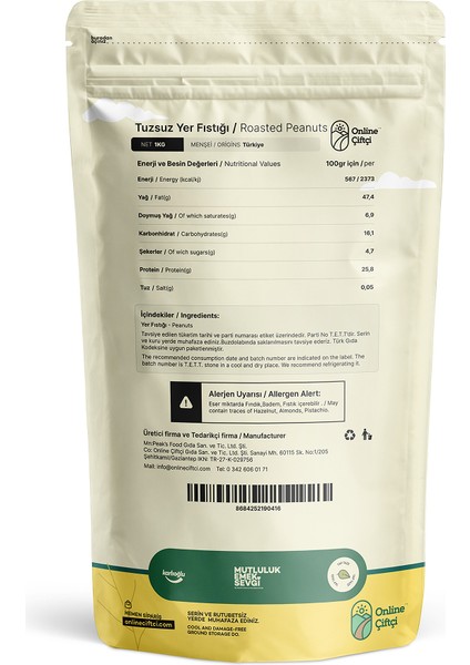 Tuzsuz Kavrulmuş Yer Fıstığı 1kg fiyatları