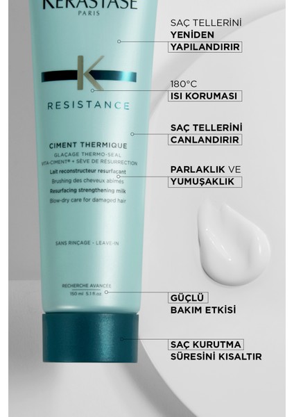 Resistance Reconstruction Ciment Thermique Zayıf Ve Yıpranmış Saçlar Için Onarıcı Durulanmayan Saç Bakım Kremi 150 ml modelleri