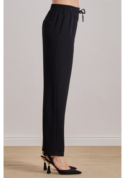 Yandan Cepli Siyah Krep Pantolon modelleri