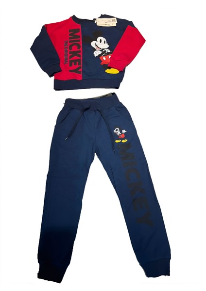 Mickey Mouse Baskılı Kırmızı-Lacivert Unisex Çocuk Pijama Takımı