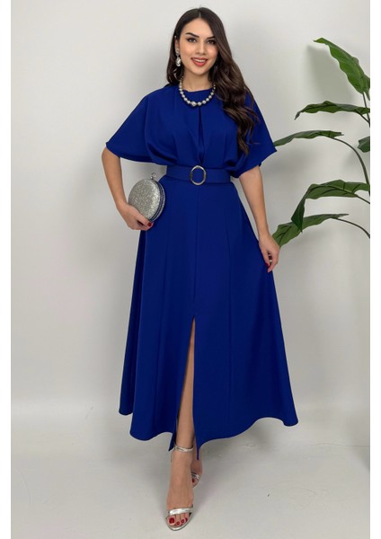 Alora Kadın Kemer Detaylı Şık Lacivert Elbise – Özel Günler Için Zarafet