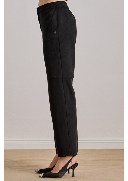 Bilekte Boy Siyah Süet Pantolon modelleri