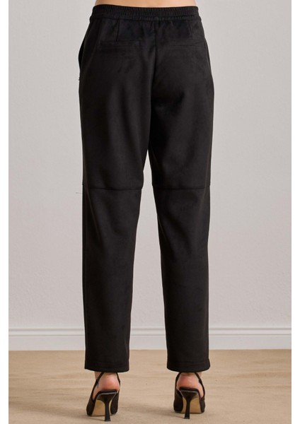Bilekte Boy Siyah Süet Pantolon