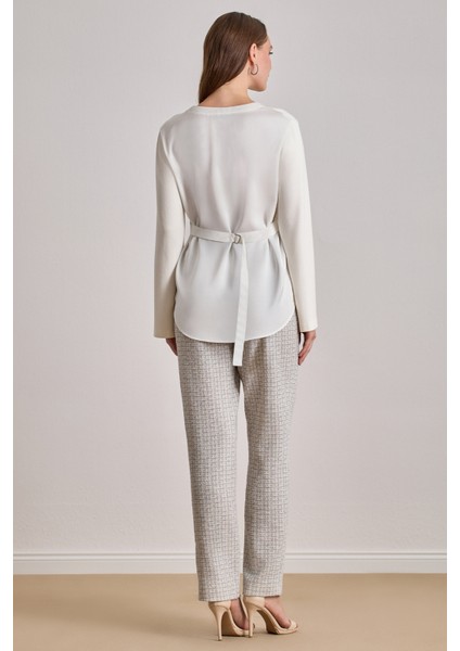 Bilekte Boy Ekru Örme Pantolon fiyatları