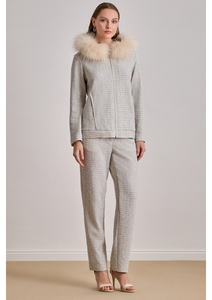 Bilekte Boy Ekru Örme Pantolon