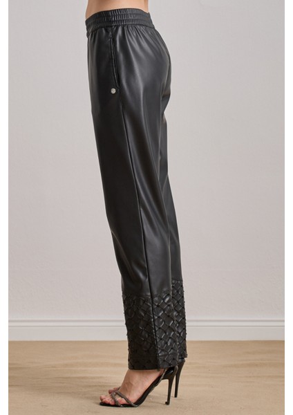 Yandan Cepli Siyah Deri Pantolon modelleri