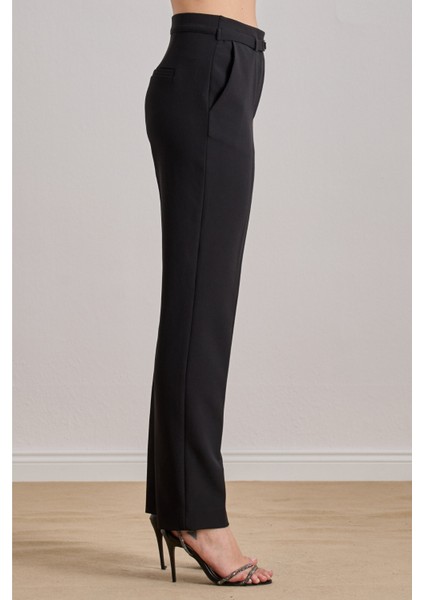 Bilekte Boy Siyah Dokuma Pantolon modelleri