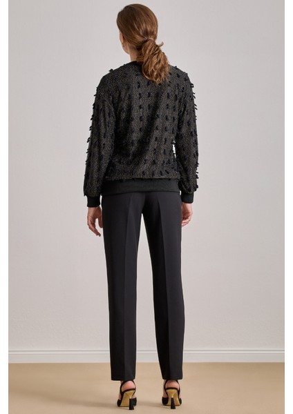 Bilekte Boy Siyah Dokuma Pantolon