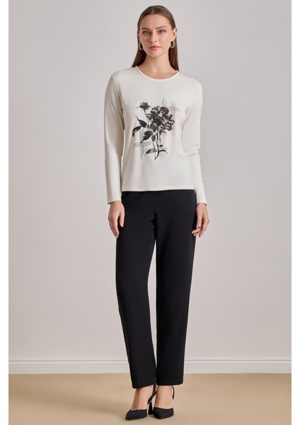 Yandan Cepli Siyah Krep Pantolon