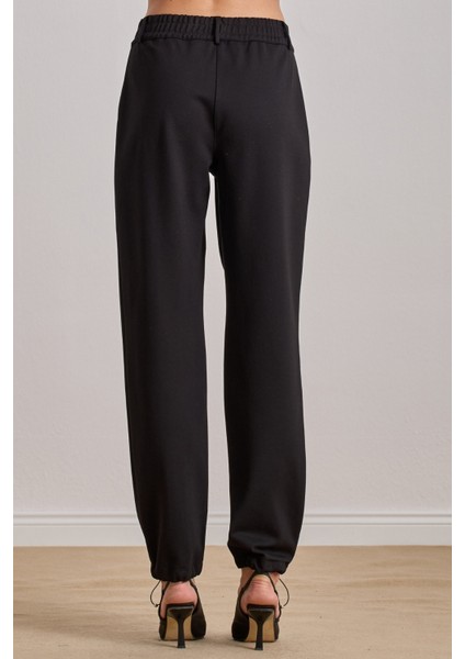 Paçası Lastikli Siyah Örme Pantolon