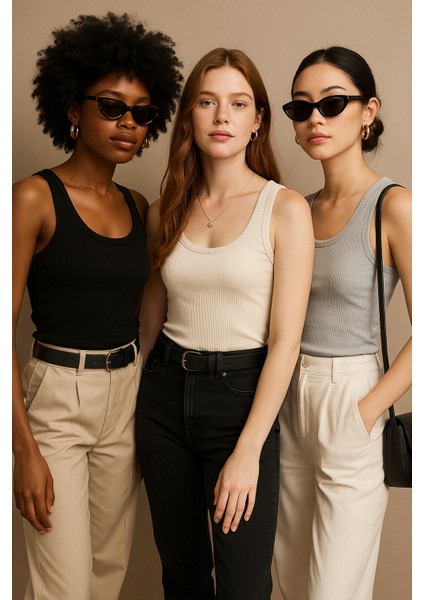 Kadın 3'lü Paket Siyah-Beyaz-Gri Sıfır Kol Kaşkorse Body-Bisiklet Yaka %100 Pamuk Atlet Bluz fiyatları