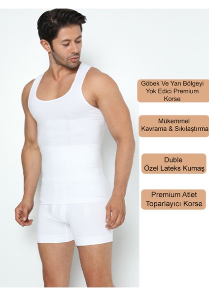 Erkek Beyaz Slim N Lift Tipi Göbek Korsesi Baklava Tipi Atlet