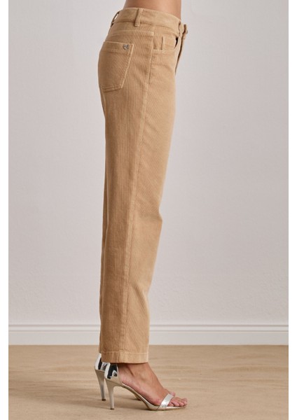 Günlük Giyim Bej Kadife Pantolon modelleri