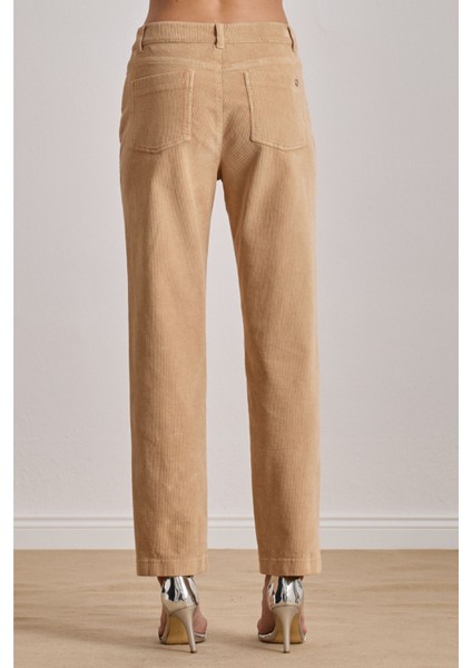 Günlük Giyim Bej Kadife Pantolon
