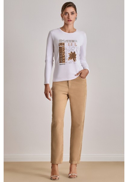 Günlük Giyim Bej Kadife Pantolon