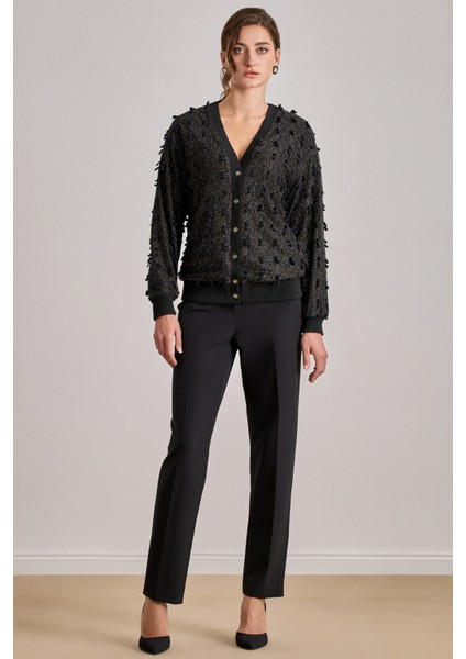 Bilekte Boy Siyah Dokuma Pantolon