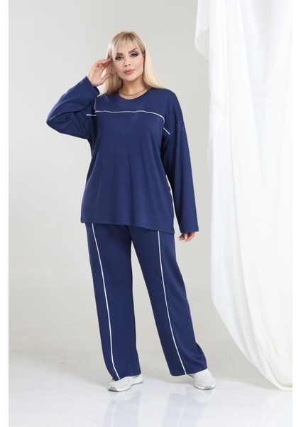 Kadın Büyük Beden Oysho Tarzı Modal Kumaş Uzun Kollu Biyeli Rahat Günlük Takım