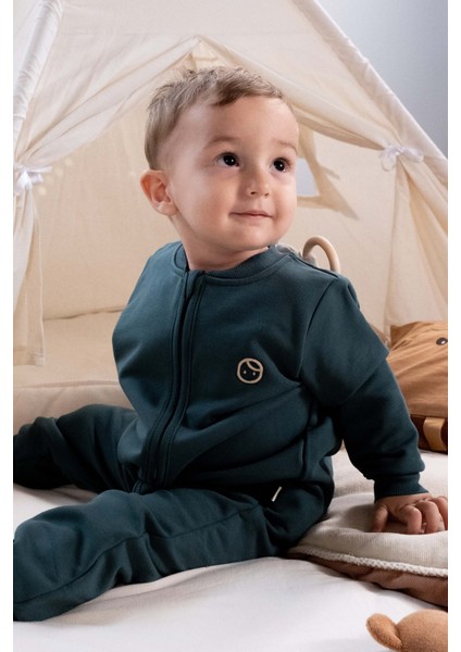 Organik Pamuklu İçi Tüylü Yeşil Fermuarlı Bebek Tulumu fırsatları