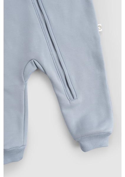 Organik Pamuklu İçi Tüylü Mavi Fermuarlı Bebek Tulumu fırsatları