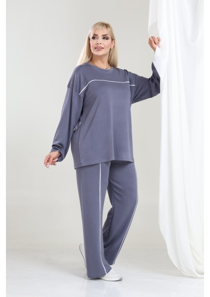 Kadın Büyük Beden Oysho Tarzı Modal Kumaş Uzun Kollu Biyeli Rahat Günlük Takım